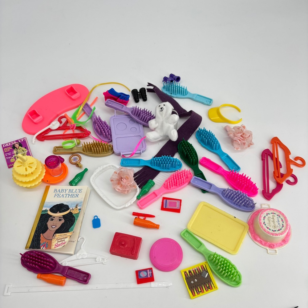 VTG Barbie‎ Doll Accessories Lot Brushes Hangers Book Miniature Toys Mattel